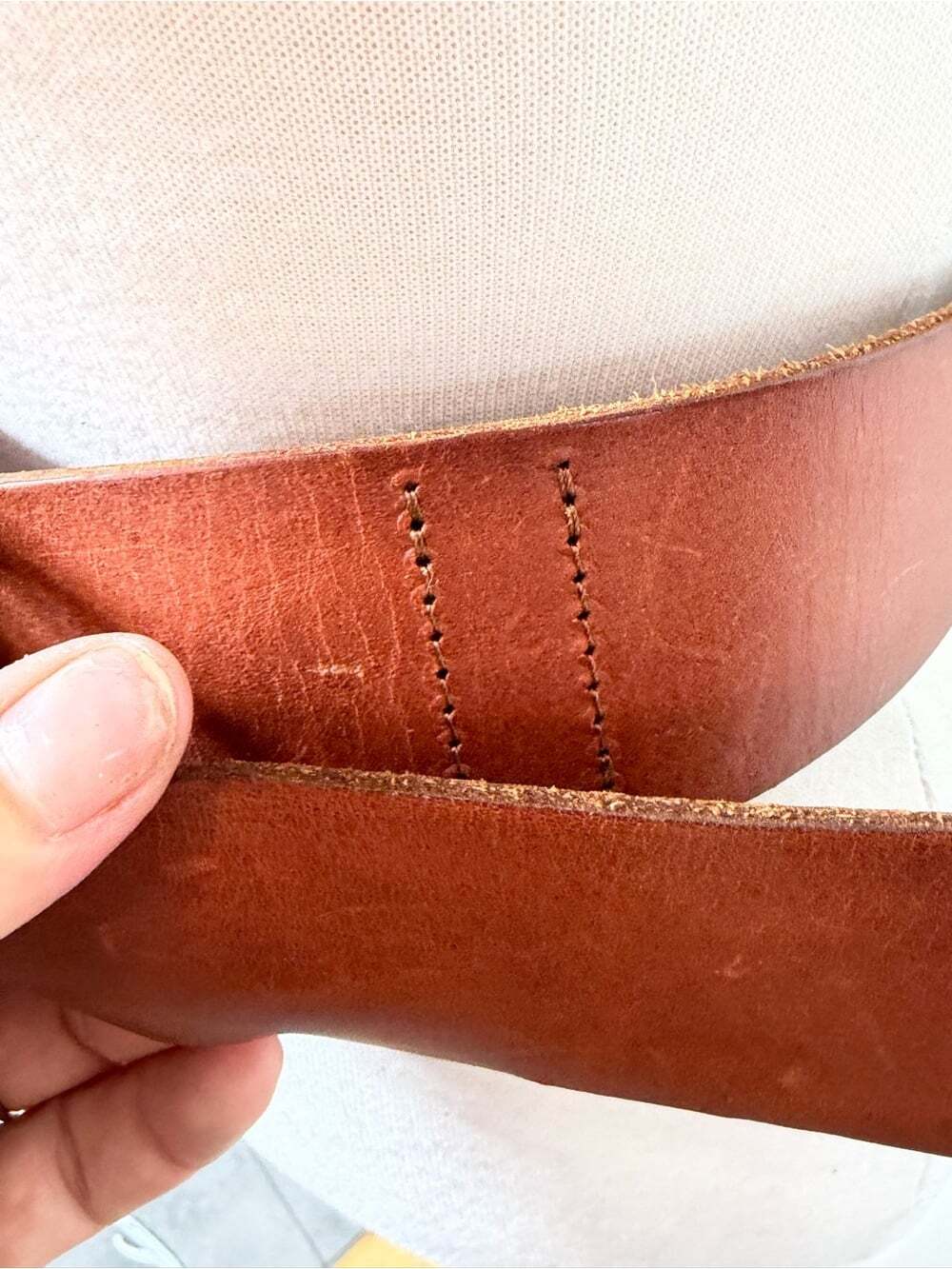 Genuine Leather Double O-Ring Waist Belt Cognac Brown Fits Up to 31” - Picture 5 of 11